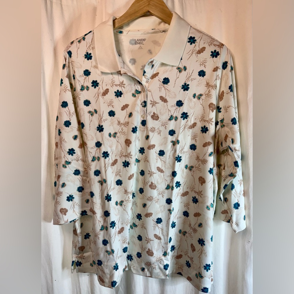 Lands' End Floral Polo with Blue and Brown Details
